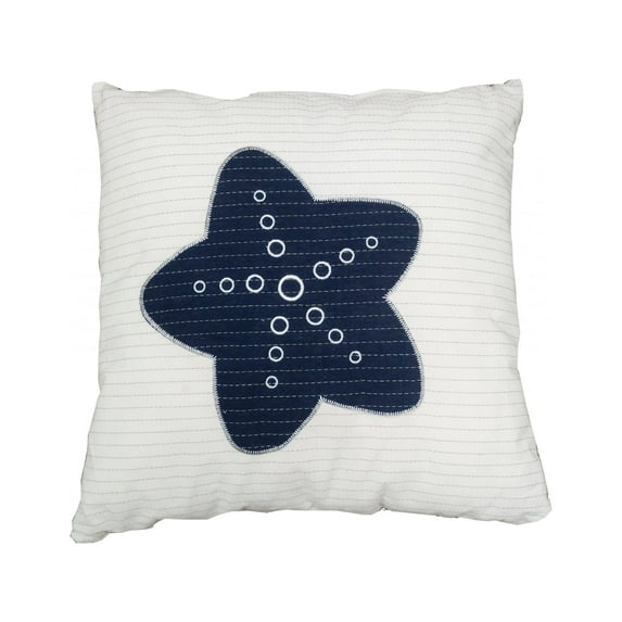 Nautical Blue Star White Square Accent Pillow