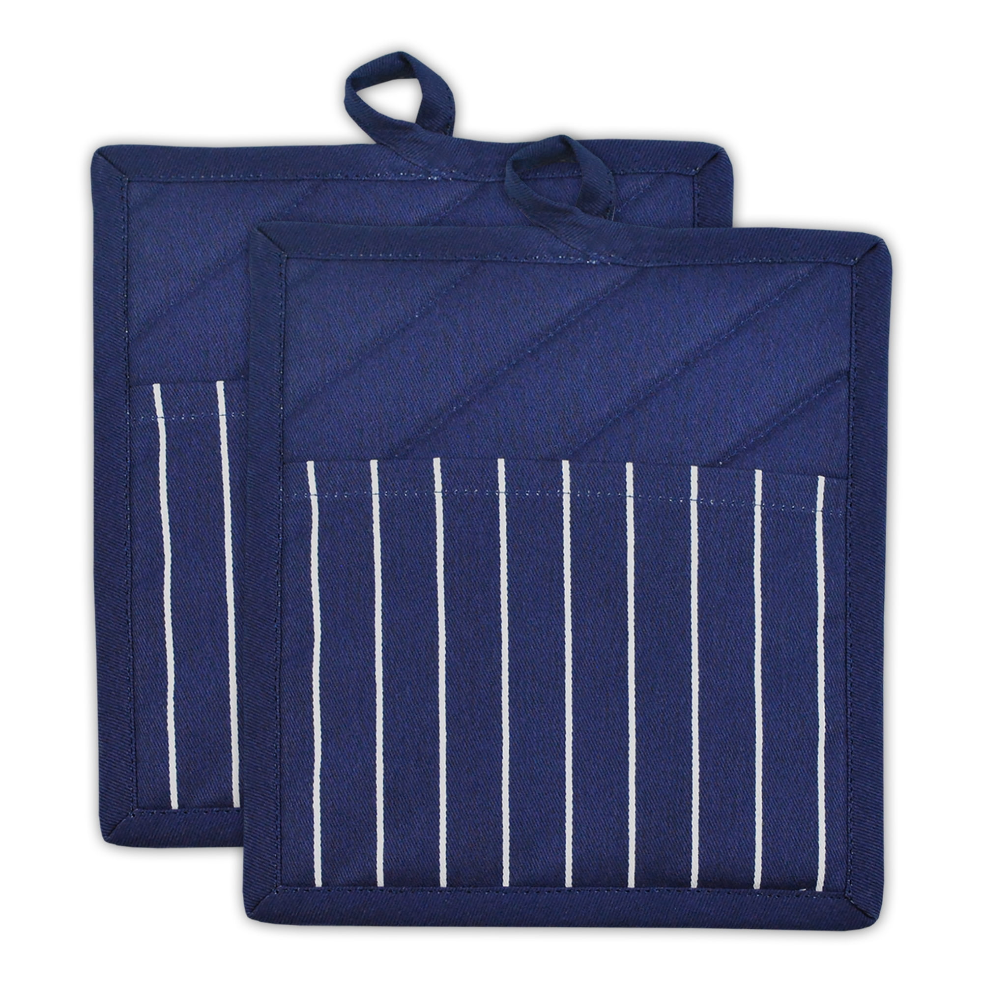 Nautical Blue Cotton Stripe Pot Holder Set, 9x8 Inches