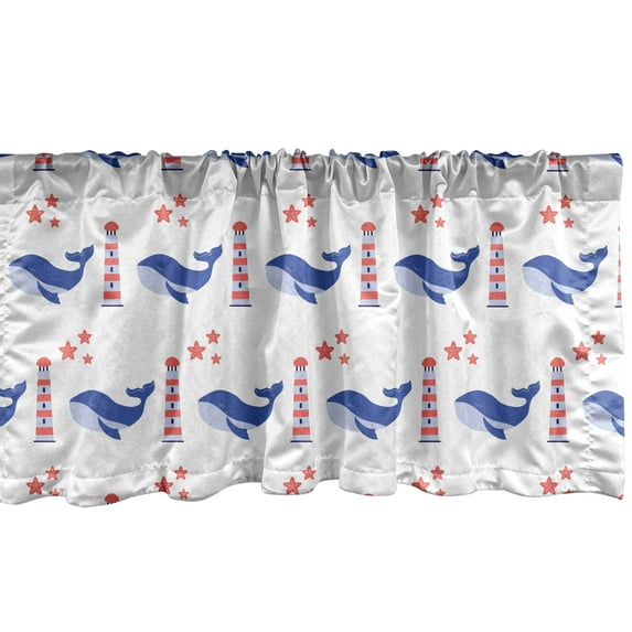 Ambesonne Nautical Blue Valance Pack of 2, Whale and Lighthouse, 54"X18", Violet Blue Ceil Blue