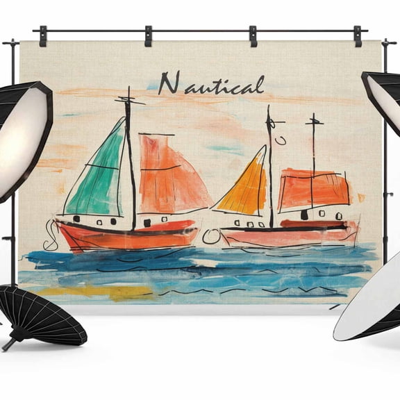 Nautical Boat,Backdrop for Photoshoot,Photography Photo Studio Background Wall Backdrop,Coastal Sailing Ship Ocean Painted Sea Back Drop Banner Panel for Portraits Wedding Party Live Streaming 10x8Ft