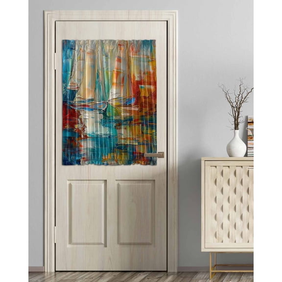 Nautical Boat Blackout Door Curtains for French, Glass,Front, Back, Patio Door, Colorful Abstract Grunge Art Painting Thermal Insulated Rod Pocket Window Curtain Drapes With Tiebacks 54"x40"