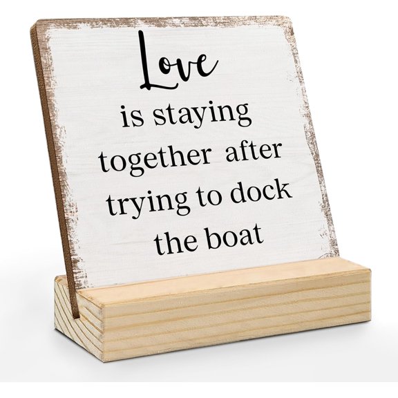 Nautical Boat Desk Decor, Vintage Coastal Beach Decorative Signs & Plaques, Trying to Dock the Boat Nautical Desk Sign with Wooden Stand for Lake House Cabin Home Shelf Table Decor