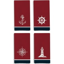 Nautical Boat Kitchen Dish Towels - Nautical Hand Towels, Gifts for Boat Owner, Coastal Kitchen Chenille Towels 18 X 26 Inches, Set of 4(Red)