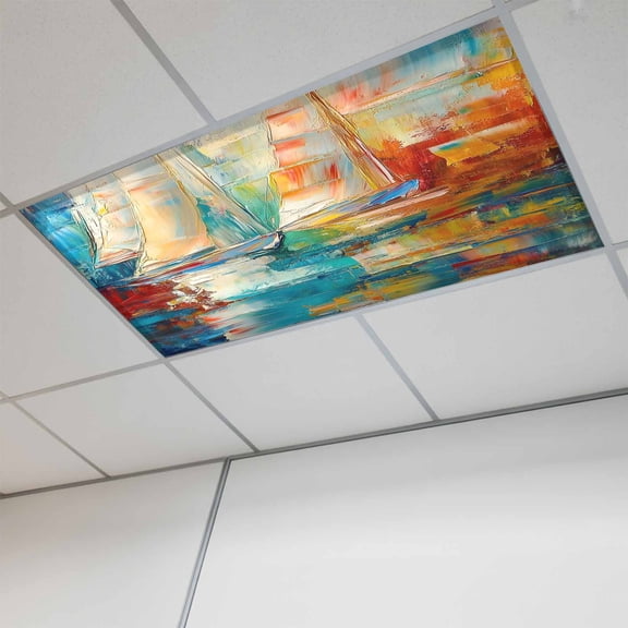 Nautical Boat Magnetic Fluorescent Light Covers for Ceiling Lights 2x4Ft, Colorful Abstract Grunge Art Painting Office Classroom Kitchen Drop Ceiling Light Covers Lighting Filters Shade Panel 1 Pack