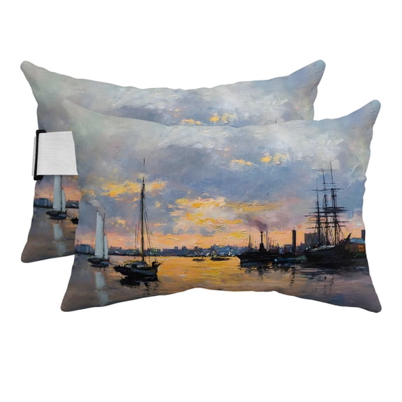 Nautical Boat Outdoor Pillows for Chaise Lounge Chair Beach Headrest Pillow Set of 2 Waterproof Lumbar Pillows with Insert&Adjustable Strap Rustic Retro Coastal Ocean Ships House Pool Pillow 12"x20"