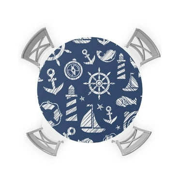 Nautical Boat Round Tablecloth Fitted Table Cover Waterproof Table Cloth with Elastic Edge Tablecloths Kitchen Indoor Outdoor