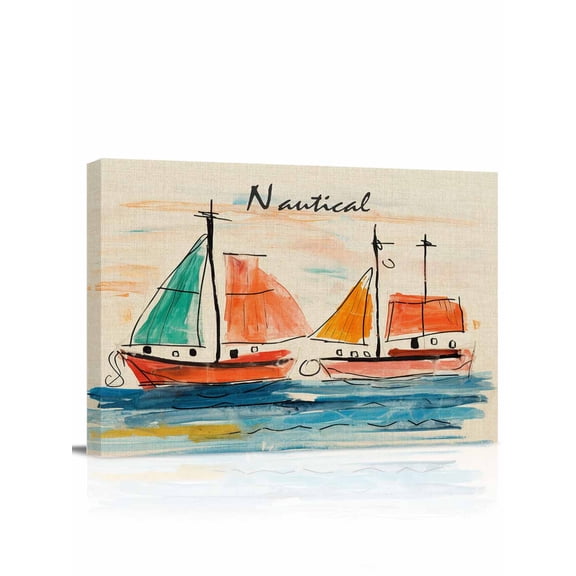 Nautical Boat,Wall Art for Living Room,Canvas Picture Wall Decor for Bathroom Bedroom,Coastal Sailing Ship Ocean Painted Sea Painting Artwork for Office Kitchen Hallway Dining Room Home Decor 12"x16"