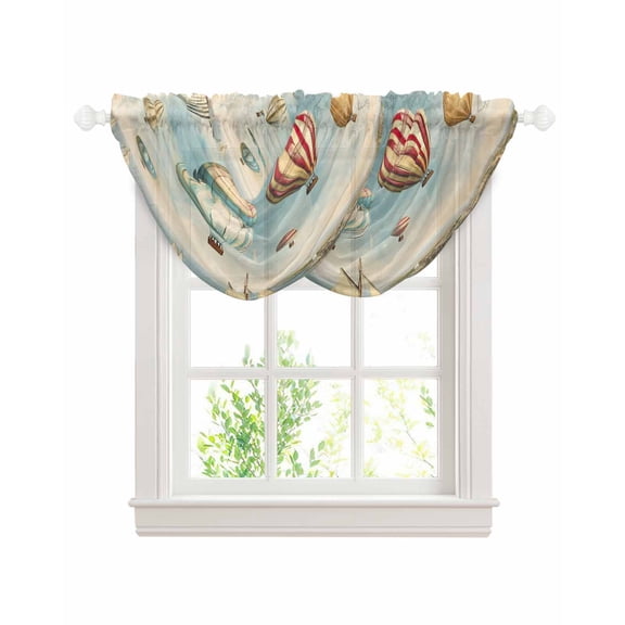 Nautical Boats Blue Sheer Waterfall Valance Curtains for Window, Coastal Ocean Vintage Hot Balloons Rod Pocket Sheer Topper Swag Curtains for Living Room, Kitchen 38.5"W x 47.2"L, 2 Panels