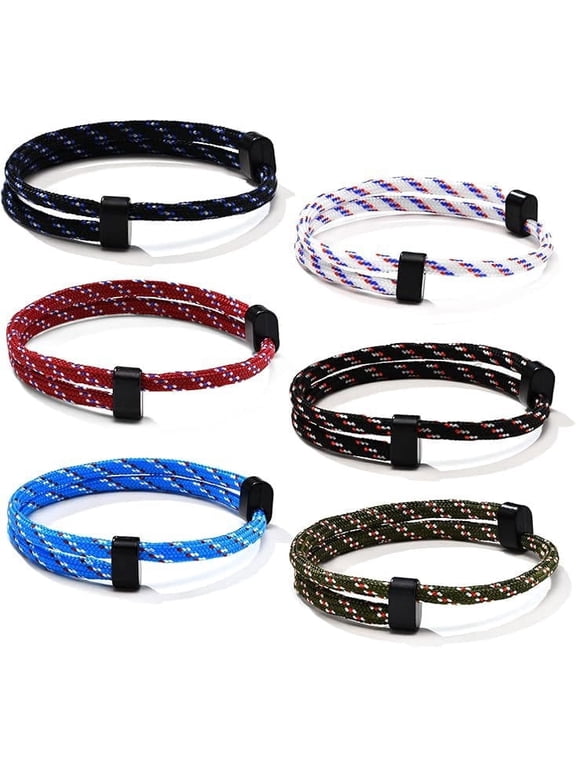Nautical Braided Rope Bracelets Set - 6 Pcs Adjustable Braided Cord Bracelet, Handmade Navy Marine String Bracelet with Metal Knot, Men Women Braided Bracelets Gifts