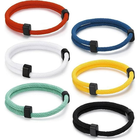 Nautical Braided Rope Bracelets Set - 6 Pcs Adjustable Braided Cord Bracelet, Handmade Navy Marine String Bracelet with Metal Knot, Men Women Braided Bracelets Gifts