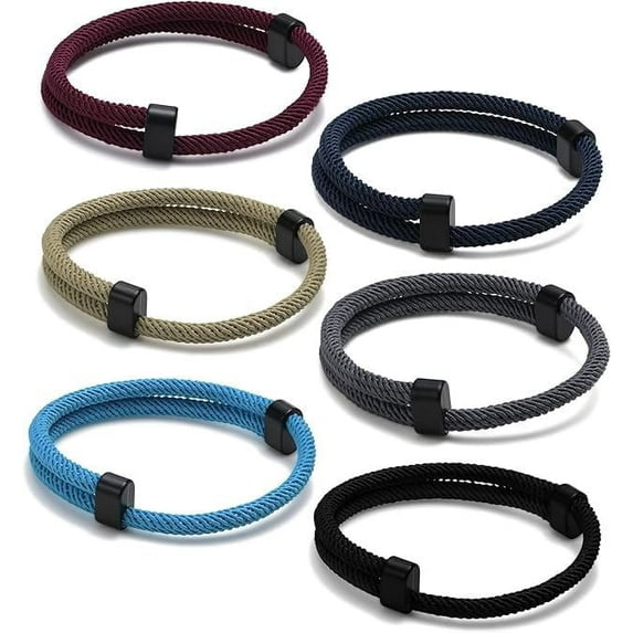 Nautical Braided Rope Bracelets Set - 6 Pcs Adjustable Braided Cord Bracelet, Handmade Navy Marine String Bracelet with Metal Knot, Men Women Braided Bracelets Gifts