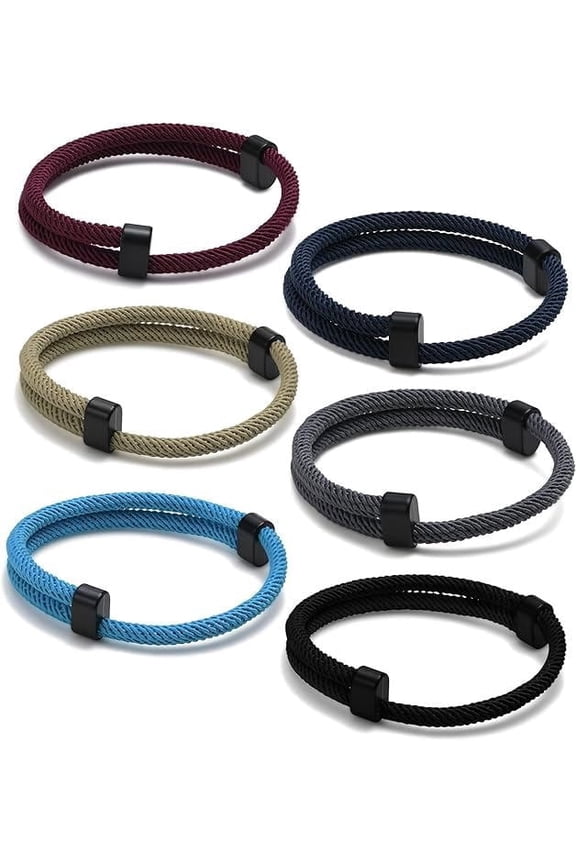 Nautical Braided Rope Bracelets Set - 6 Pcs Adjustable Braided Cord Bracelet, Handmade Navy Marine String Bracelet with Metal Knot, Men Women Braided Bracelets Gifts