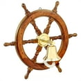 thumbnail image 1 of Nautical Brass Bell Mounted Hand Crafted Authentic Rosewood Ship Wheel Extension Rod | Wall Decor Maritime Accent Gift | Nagina International (16 Inches), 1 of 6