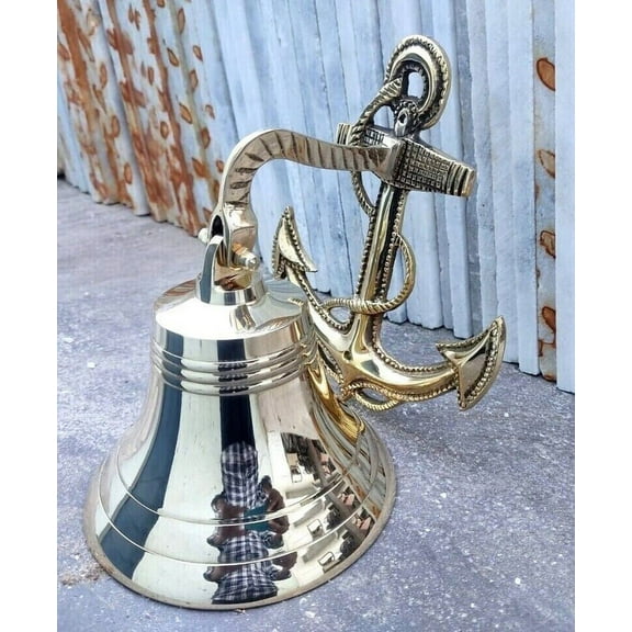 Nautical Brass Bell Wall Hanging Ship Bell 10" Brass Anchor Boat Decor
