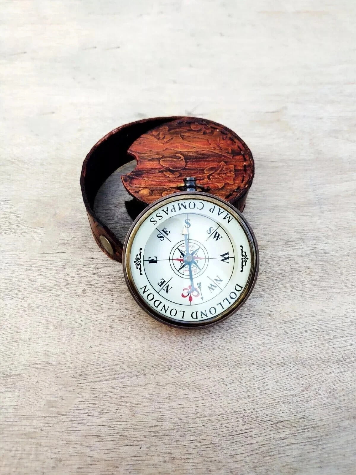 Nautical Brass Compass Vintage Map Direction Pocket Compass With case