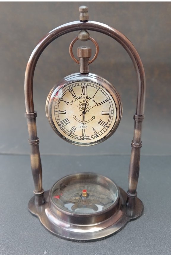 Nautical Brass Desk Clock with Compass: Vintage Maritime Dcor