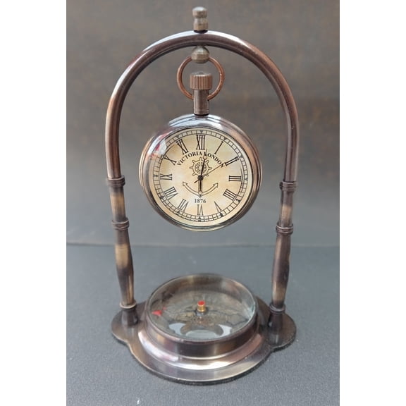Nautical Brass Desk Clock with Compass: Vintage Maritime Dcor