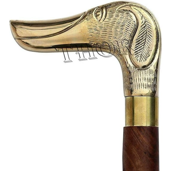 Nautical Brass Duck Head Walking Stick Brown Wooden Cane Foldable Stick Rustic Vintage Home Decor Gifts