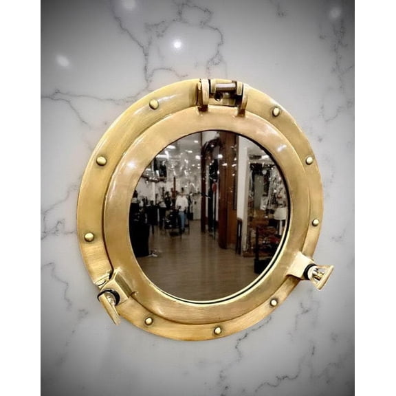 Nautical Brass Finish Porthole Mirror Maritime Window Wall Dcor Coastal Home Decor Gift