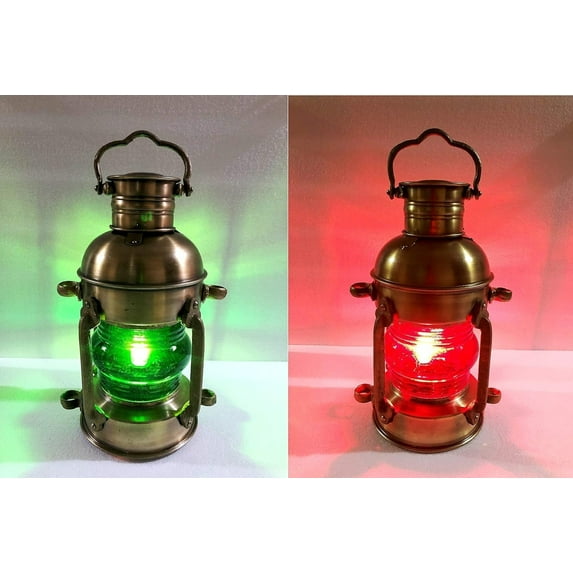 Nautical Brass Hanging Lantern Red/Green Lamp Set of 2 Vintage Maritime Lanterns for Outdoor & Indoor Decor