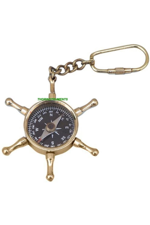Nautical Brass Keychain Compass With Black Dia
