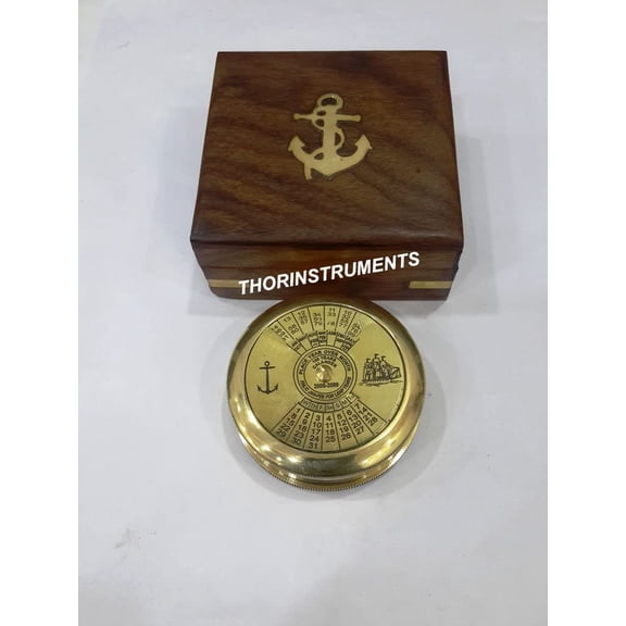 Nautical Brass Pocket Compass Handmade Style With Wooden Box