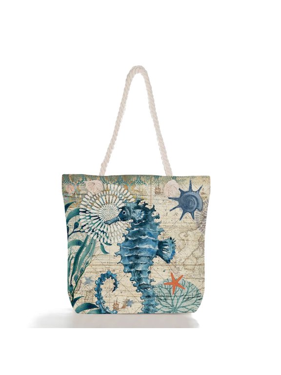 Nautical Canvas Tote Bag with Rope Handles – Beach & Travel Bag