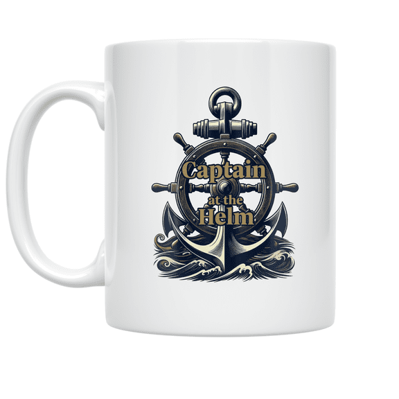Nautical Captain Helm Wheel Design - Boat Captain Enthusiast - 11 oz Ceramic Coffee Mug