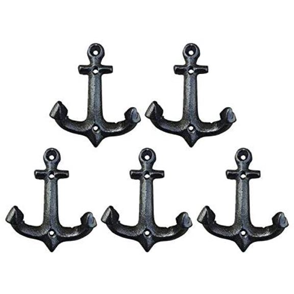 Nautical Cast Iron Ship Anchor Weathered Nautical Wall Hooks Coat Hook, Screws Included (5 PCS)