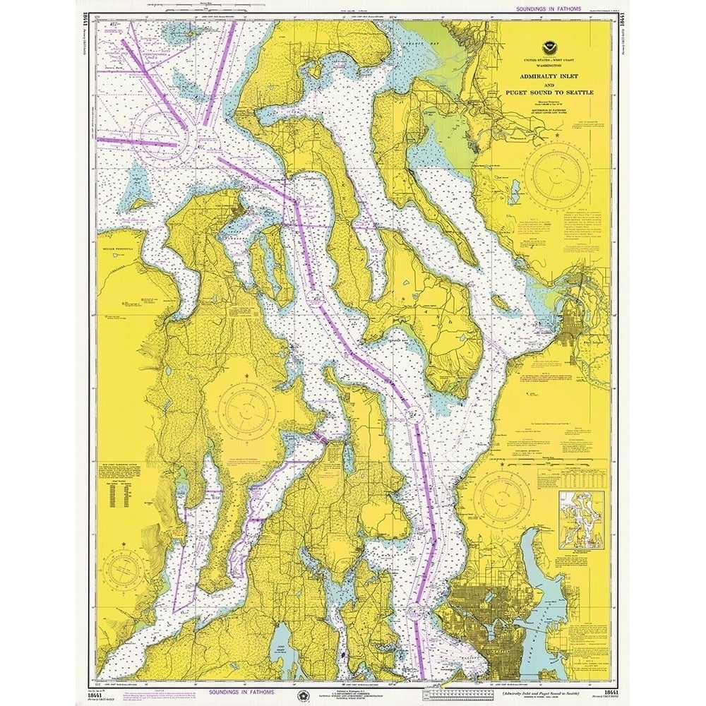 Nautical Chart - Admiralty Inlet and Puget Sound to Seattle ca. 1975 ...