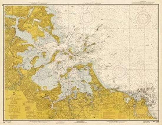 Nautical Chart - Boston Harbor ca 1970 - Sepia Tinted Canvas Art - NOAA Historical Map-Chart (22 x 28)