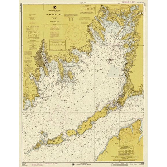 Nautical Chart Buzzards Bay ca 1974 Sepia Tinted Poster Print by NOAA Historical Map and Chart Collection NOAA Historical Map and ChartVAR