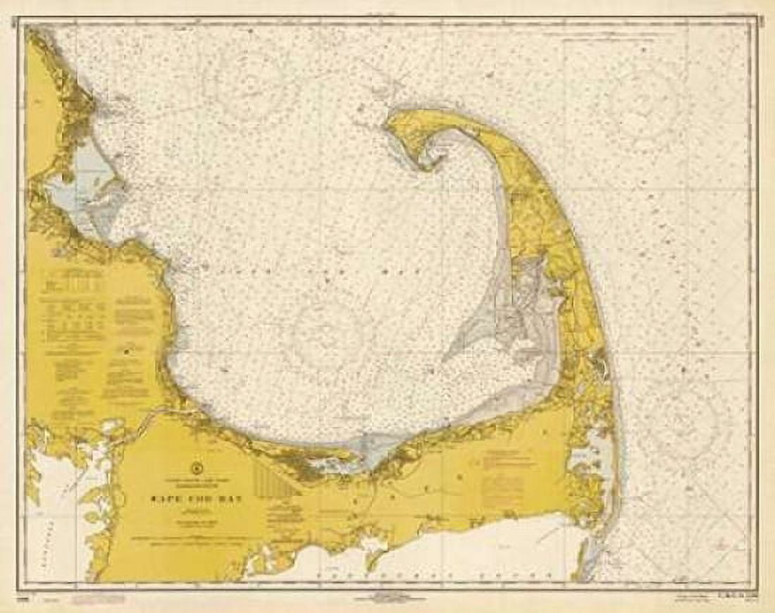 Nautical Chart - Cape Cod Bay ca 1970 - Sepia Tinted Canvas Art - NOAA Historical Map-Chart (22 x 28)