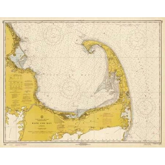 Nautical Chart - Cape Cod Bay ca 1970 - Sepia Tinted Canvas Art - NOAA Historical Map-Chart (22 x 28)