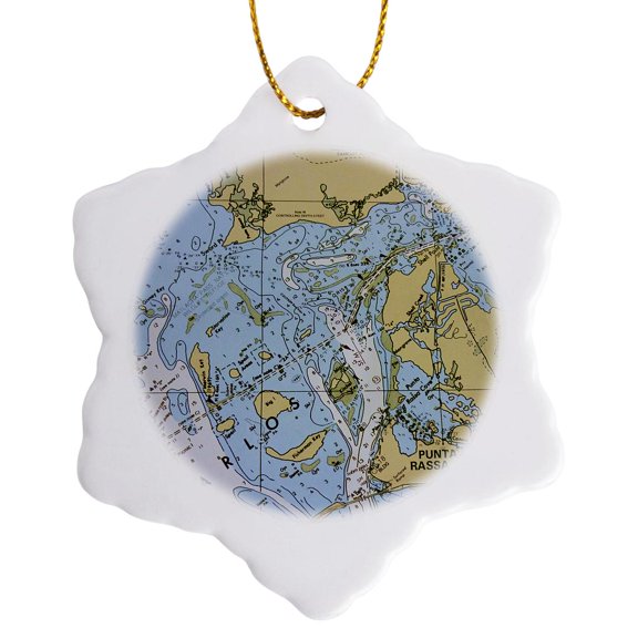 3drose, Nautical Chart I, 3 inch Snowflake Porcelain Ornament