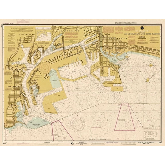Nautical Chart Los Angeles and Long Beach Harbors ca 1998 Sepia Tinted Poster Print by NOAA Historical Map and Chart Collection NOAAVARPDX