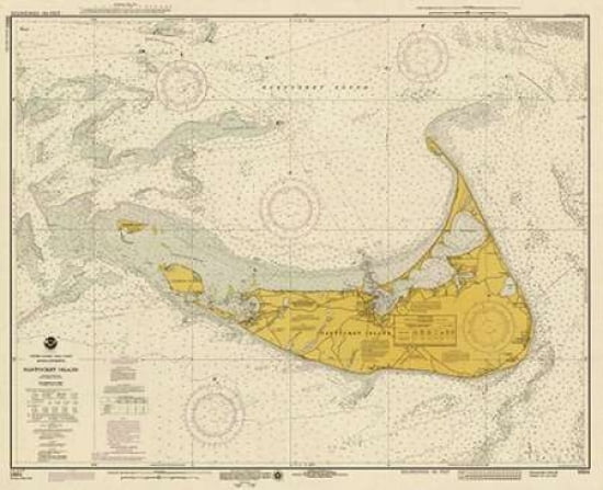Nautical Chart - Nantucket Island ca 1975 - Sepia Tinted Canvas Art - NOAA Historical Map-Chart (24 x 30)