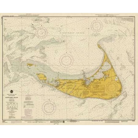 Nautical Chart - Nantucket Island ca 1975 - Sepia Tinted Canvas Art - NOAA Historical Map-Chart (24 x 30)