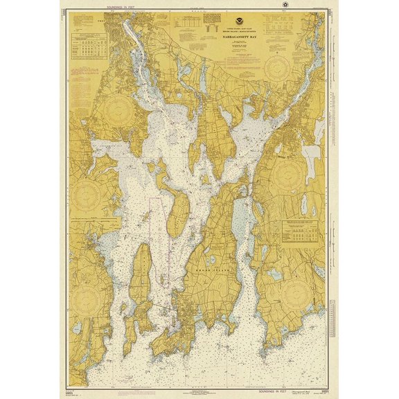 Nautical Chart - Narragansett Bay ca. 1975 - Sepia Tinted Poster Print by NOAA Historical Map and Chart Collection NOAA Historical Map and Chart Collection (18 x 24)