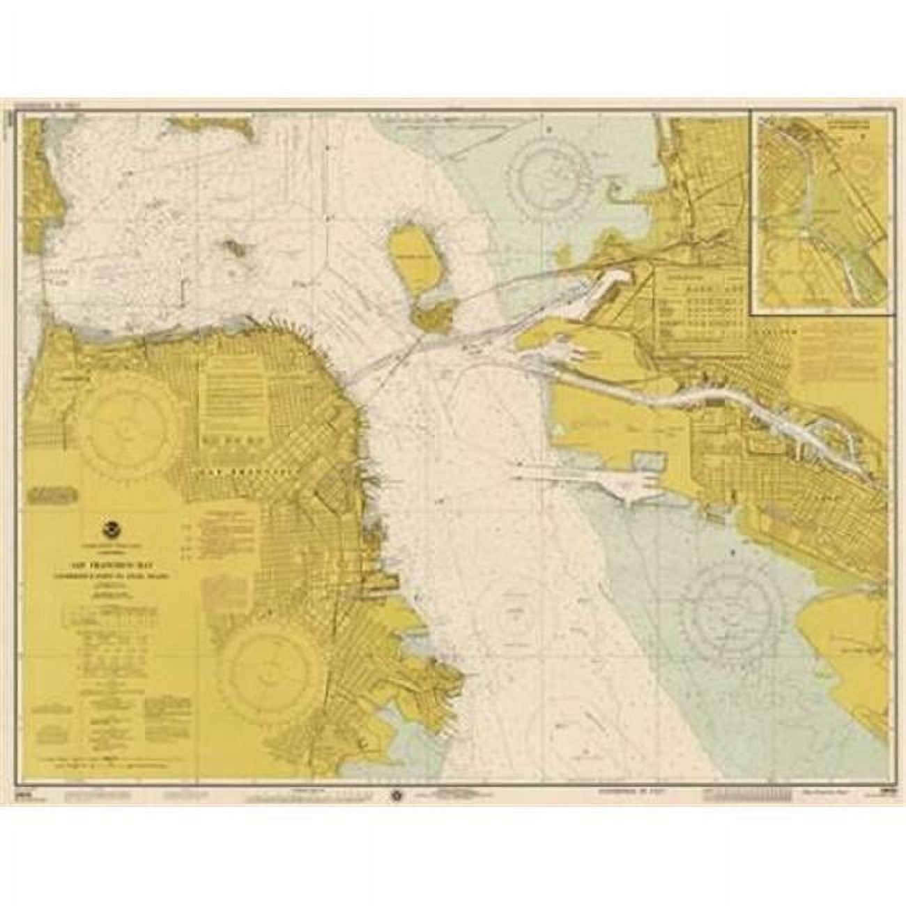 Nautical Chart San Francisco Bay Ca. 1975 Sepia Tinted Poster Print