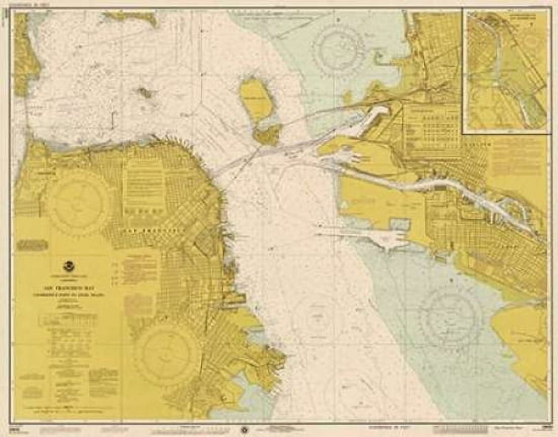 Nautical Chart - San Francisco Bay ca 1975 - Sepia Tinted Canvas Art - NOAA Historical Map-Chart (22 x 28)
