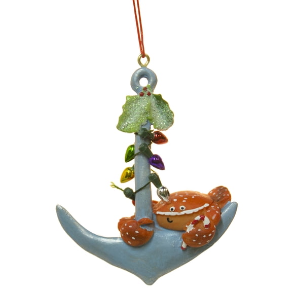 Nautical Christmas Decoration - Crab on Anchor w/ Faux Lights