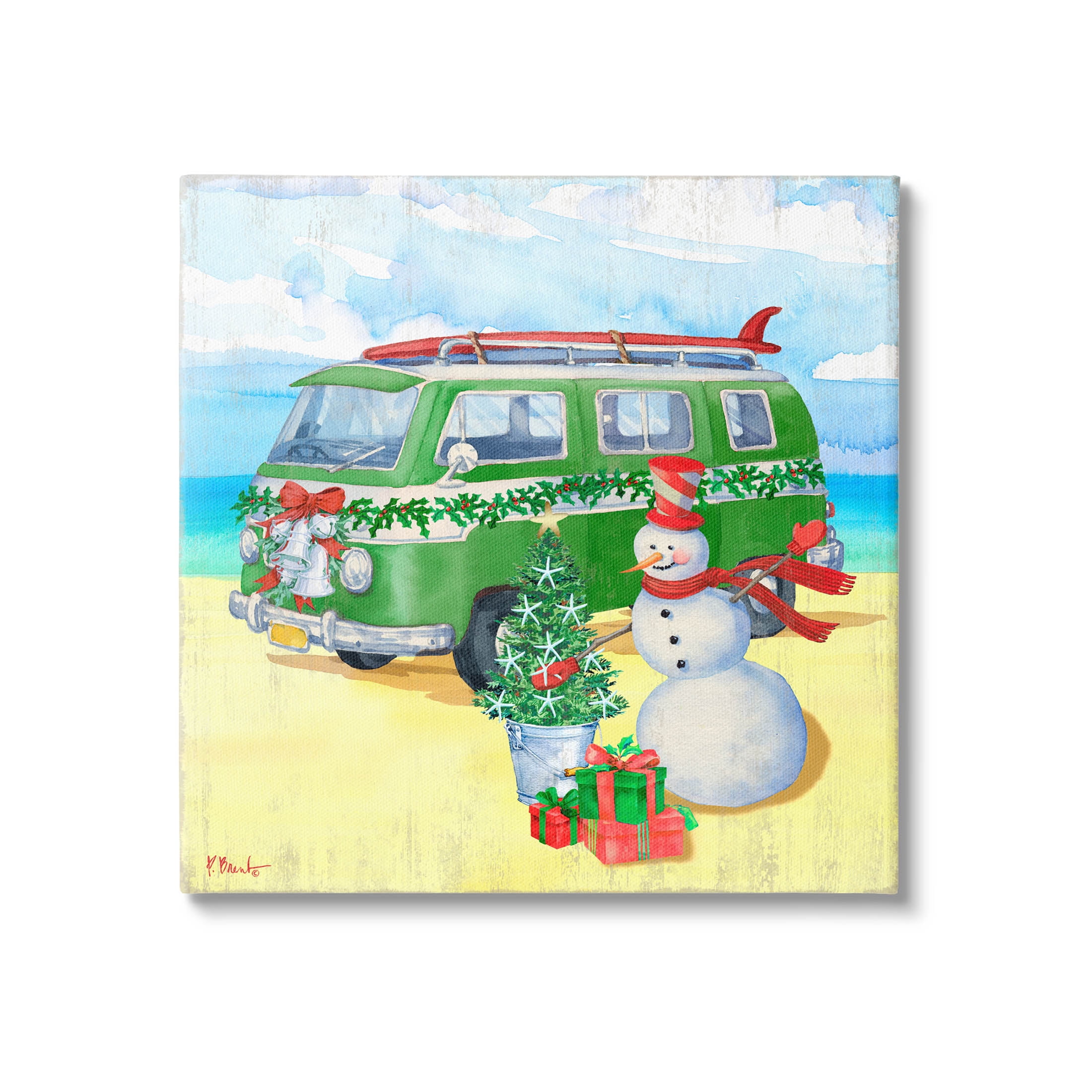 Festive Green Beach Christmas Canvas Art, 36" x 36"