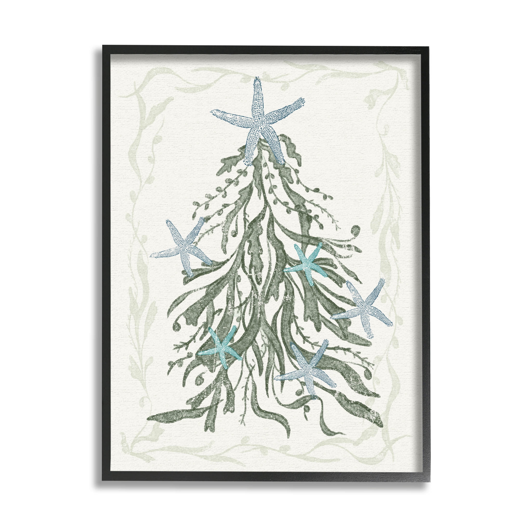 Nautical Christmas Tree Sea Life Holiday Graphic Art Black Framed Art Print Wall Art