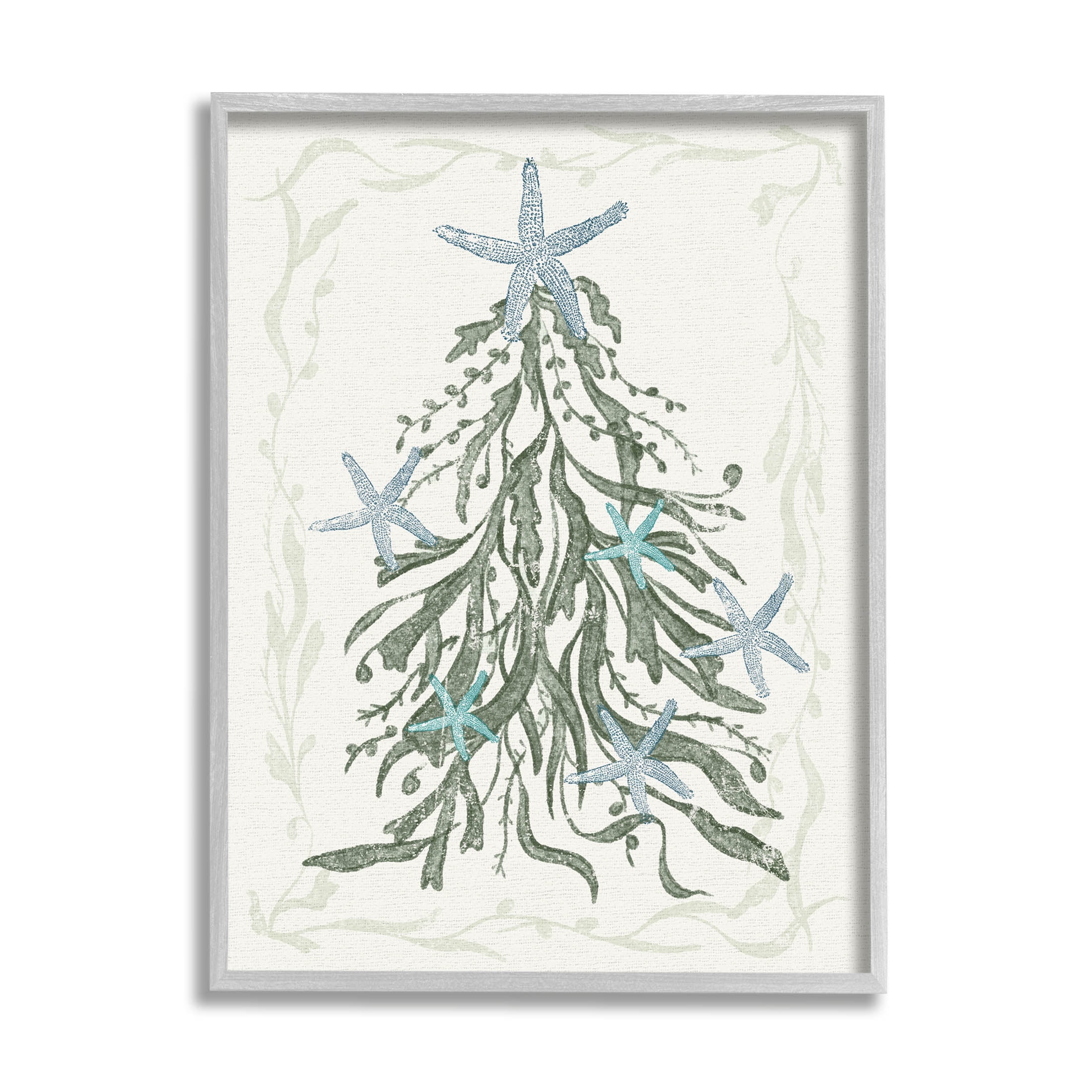 Nautical Christmas Tree Sea Life Holiday Graphic Art Gray Framed Art Print Wall Art