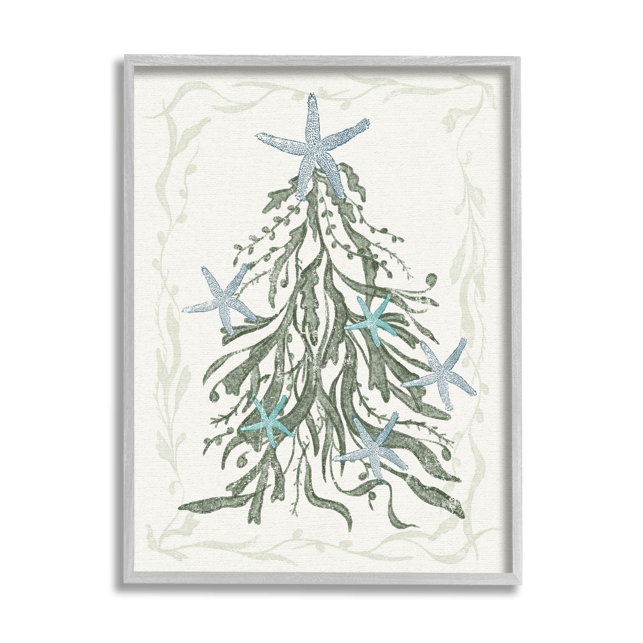 Nautical Christmas Tree Sea Life Holiday Graphic Art Gray Framed Art Print Wall Art