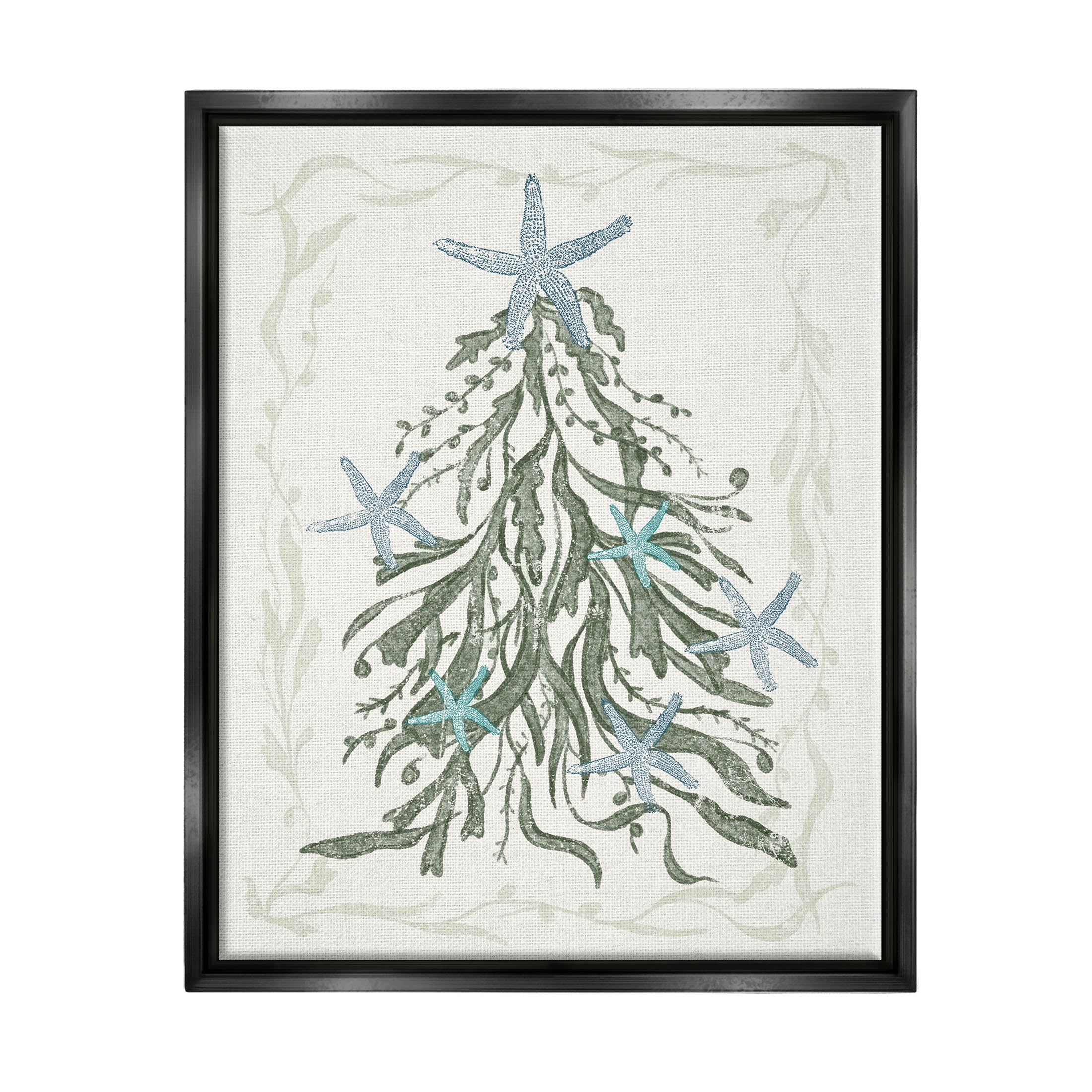 Nautical Christmas Tree Sea Life Holiday Graphic Art Jet Black Framed Art Print Wall Art