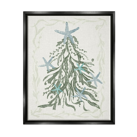 Nautical Christmas Tree Sea Life Holiday Graphic Art Jet Black Framed Art Print Wall Art