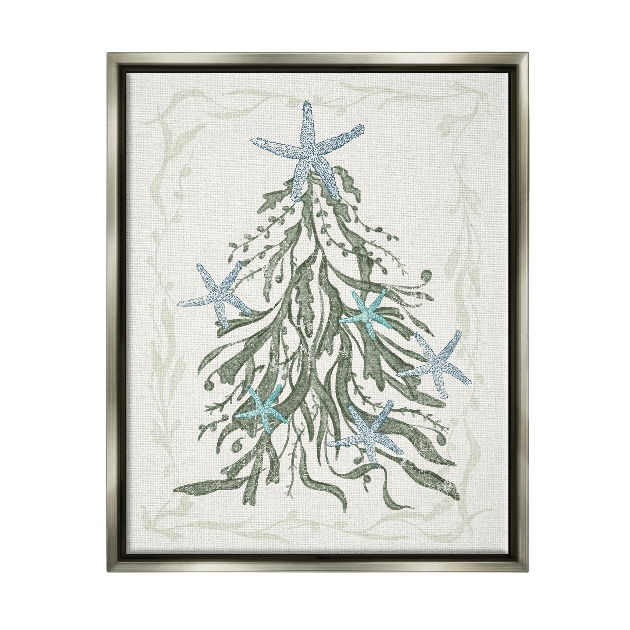 Nautical Christmas Tree Sea Life Holiday Graphic Art Luster Gray Framed Art Print Wall Art
