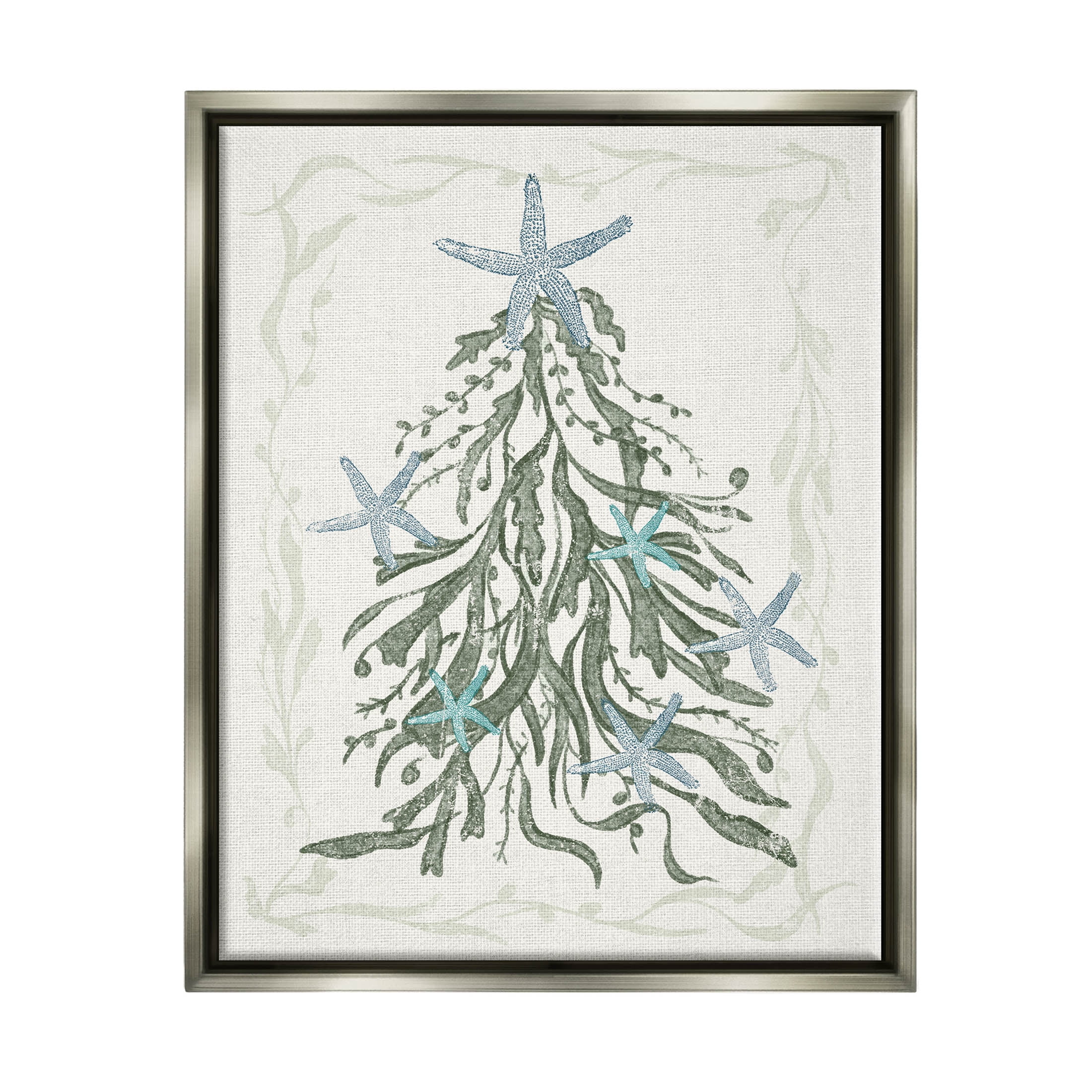 Nautical Christmas Tree Sea Life Holiday Graphic Art Luster Gray Framed Art Print Wall Art